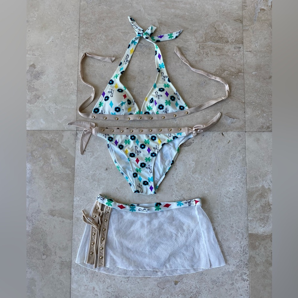 Floral Halter Bikini Set with Skirt